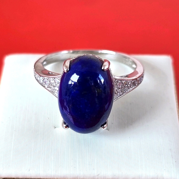 Natural Lapis Lazuli & CZ 925 Sterling Silver Ring - Picture 3 of 8